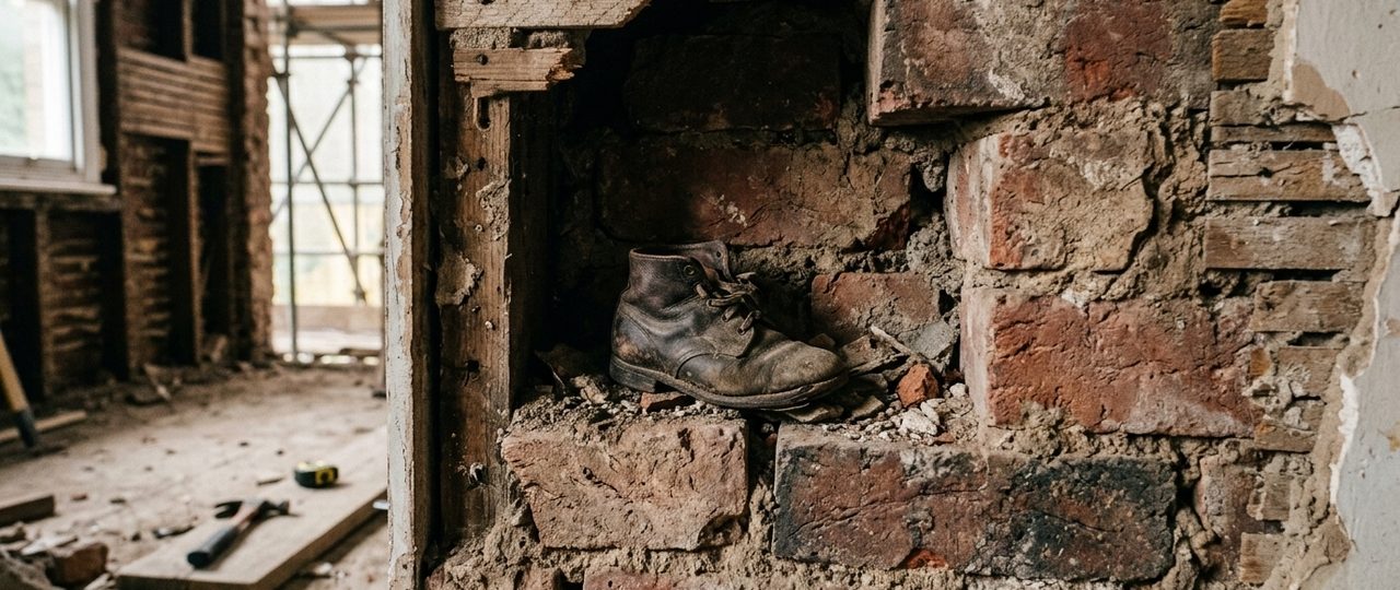 Descoberta de calçados antigos em paredes de residências revela segredos obscuros que ainda aterrorizam durante reformas modernas