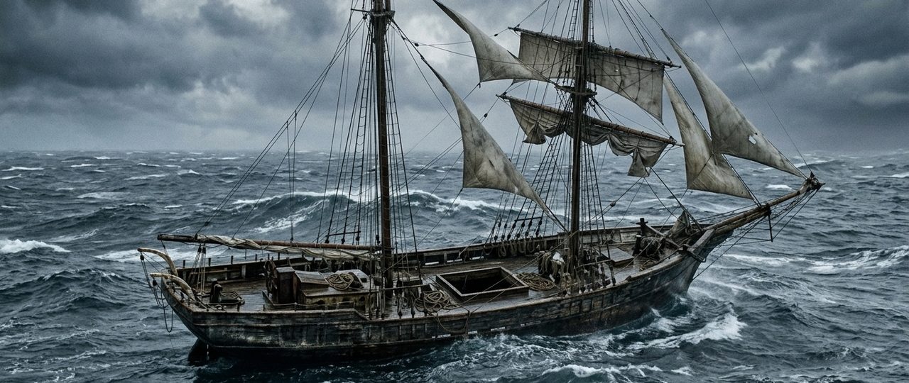 O enigma do Mary Celeste: embarcação descoberta em perfeitas condições, repleta de suprimentos, enquanto a tripulação desapareceu sem vestígios de conflito.