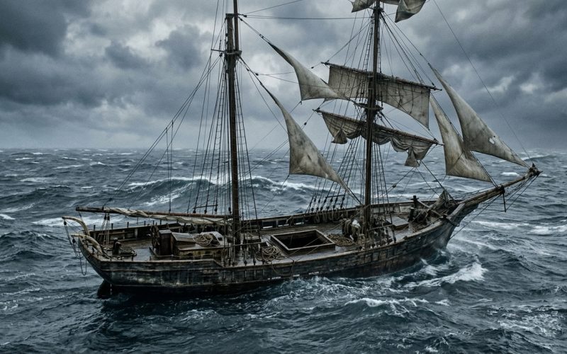 O enigma do Mary Celeste: embarcação descoberta em perfeitas condições, repleta de suprimentos, enquanto a tripulação desapareceu sem vestígios de conflito.