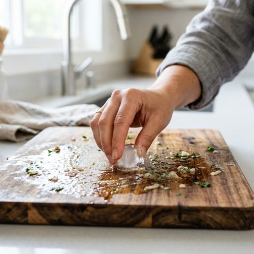Gelo na tábua de madeira: a solução inusitada para acabar com odores na cozinha