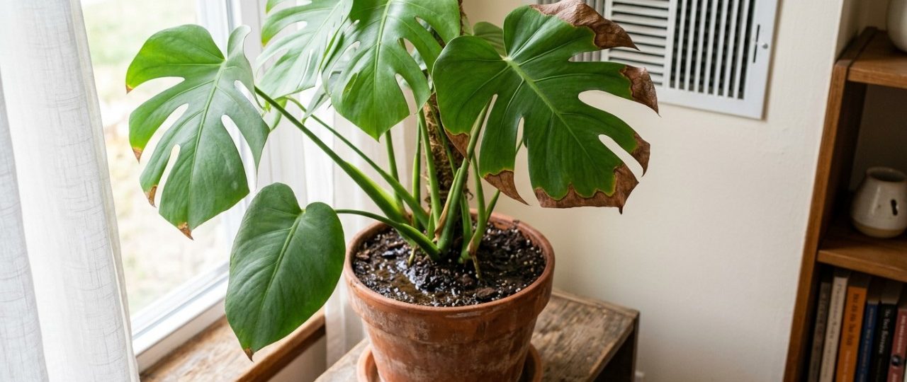 Folhas de plantas com bordas marrons? O culpado pode ser a umidade do ar, não a rega.