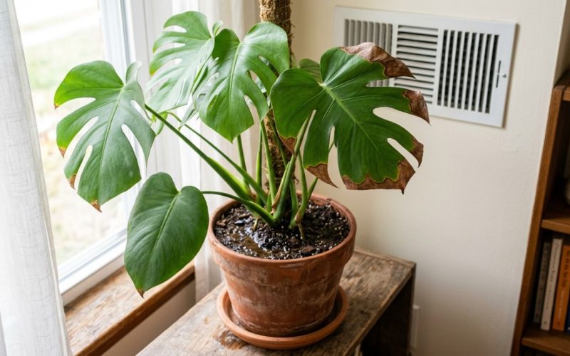 Folhas de plantas com bordas marrons? O culpado pode ser a umidade do ar, não a rega.