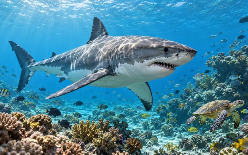 Tubarão-branco faz história ao ser avistado nos recifes de coral do Golfo do México, desvendando migração de 9.200 quilômetros